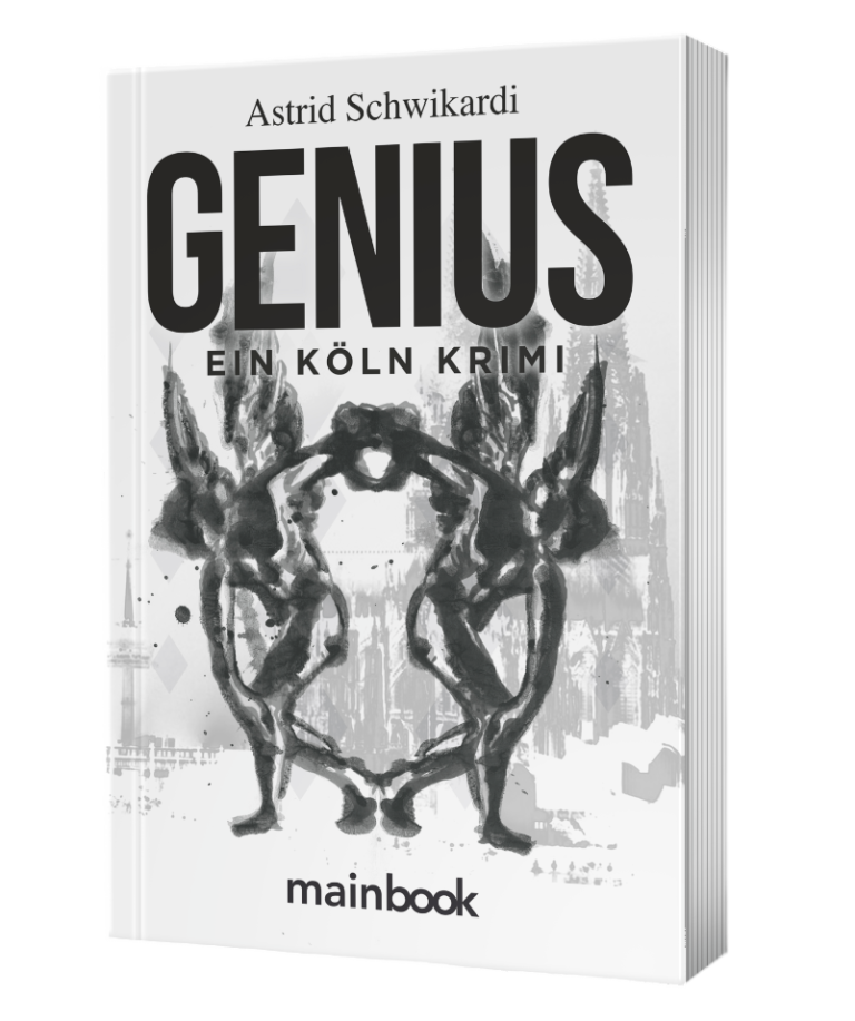 Buchcover von "GENIUS" mit stilisierten Darstellungen und dem Titel prominent platziert.
